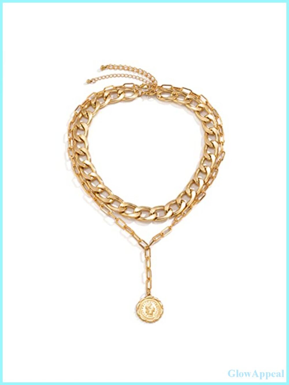 Gold Layered Paperclip Choker Necklace with Coin Pendant Cuban Chain